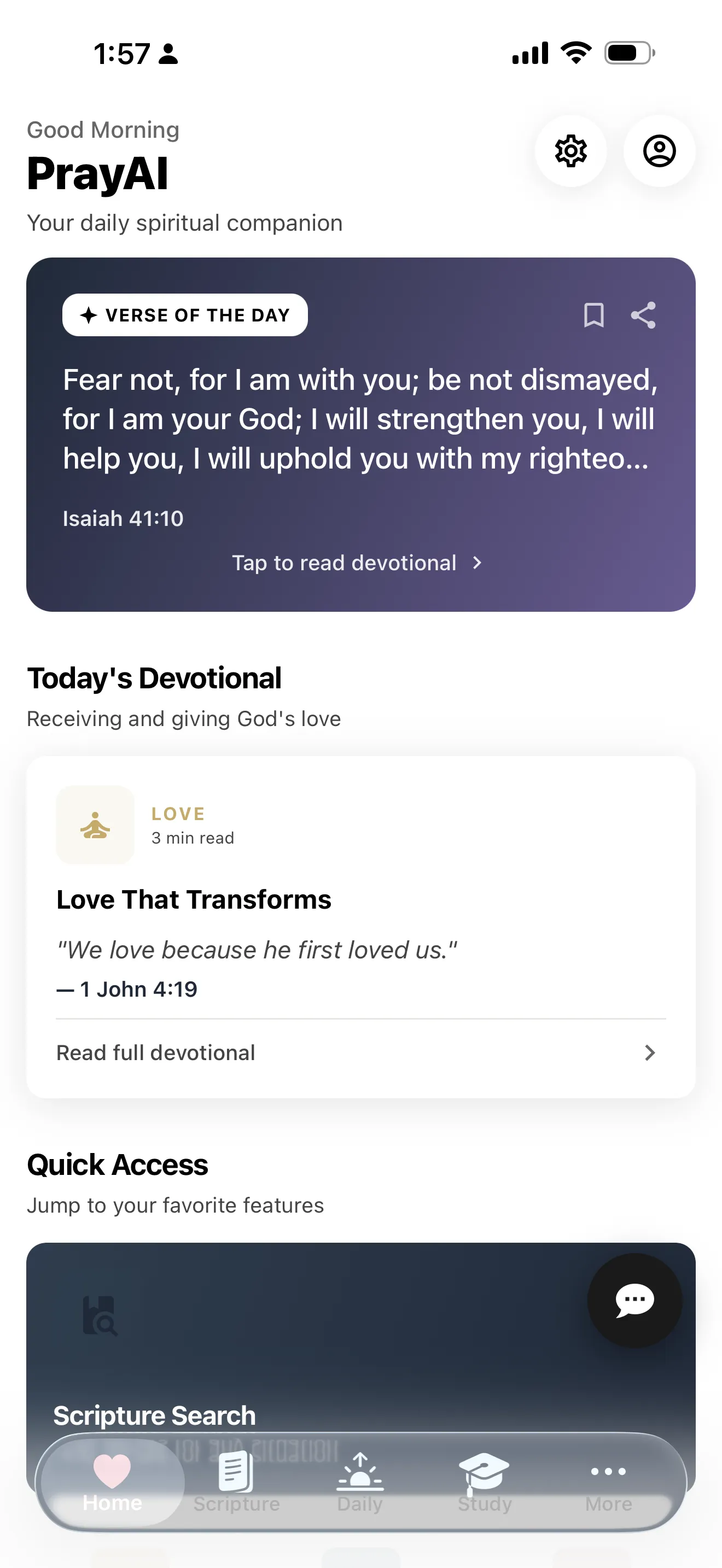 PrayAI AI Prayer Generator - Main interface showing personalized prayer creation for anxiety and mental health support